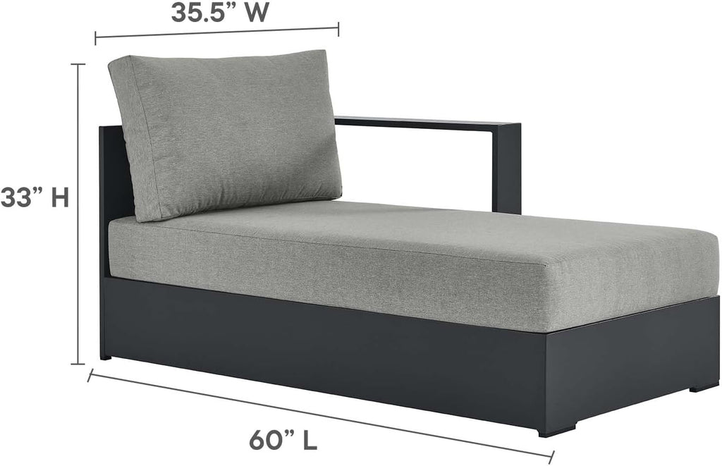 Modway Tahoe Aluminum 4-Piece Outdoor Patio Furniture Gray, Modular Sectional Sofa Set with Chaise Lounges, Weather-Resistant Cushion, Ideal for Deck, Backyard, Poolside