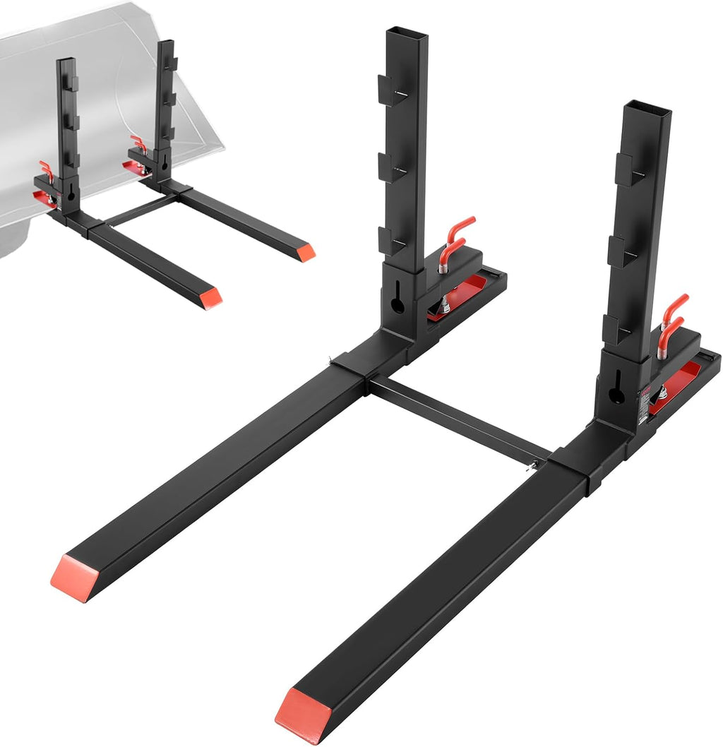 VEVOR Pallet Forks, 4000 lbs Clamp on Pallet Forks, 60-Inch Total Length Heavy-Duty Tractor Fork with Anti-Tilt Bar & Adjustable Stabilizer Bar, Fit for Loader Bucket Skid Steer Tractor, Black