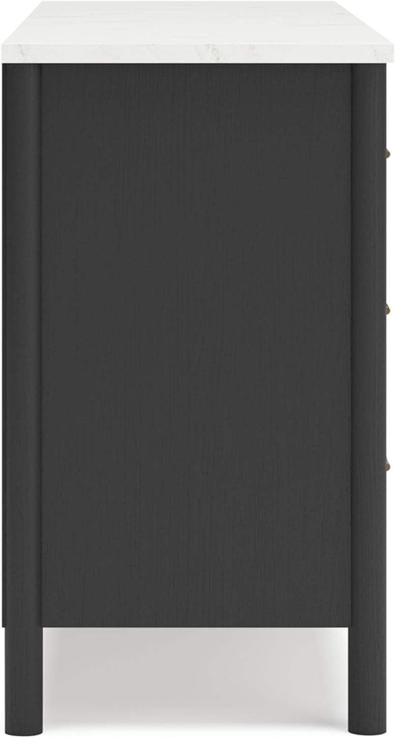 Signature Design by Ashley Cadmori 6 Drawer Dresser, Black Dresser for Bedroom, Matte Black & Replicated White Marble Top, 64' Wide, Engineered Wood Construction, Minor Assembly Required