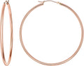 14K Rose Gold Classic Shiny Polished Round Hoop Earrings, 2mm tube