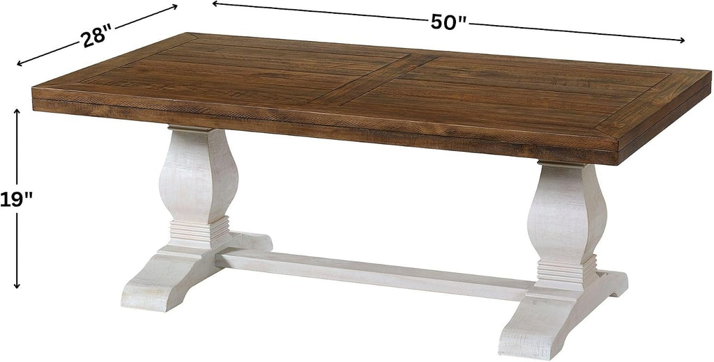 Martin Svensson Home Napa Solid Wood Pedestal Coffee Table, White Stain and Reclaimed Natural