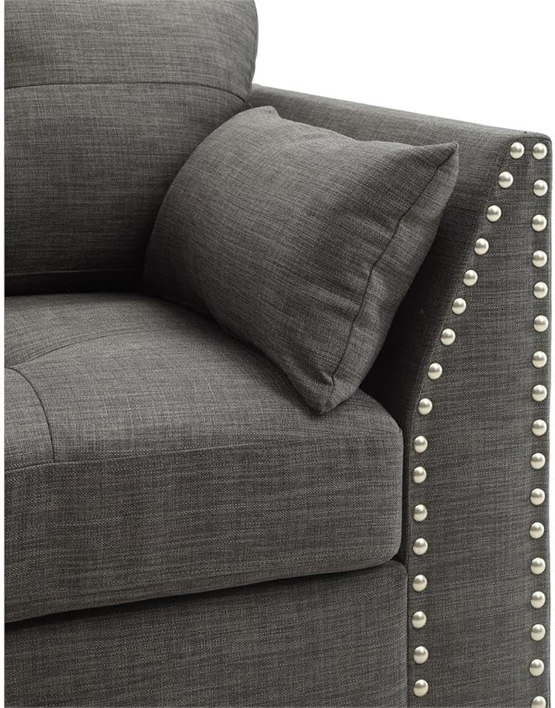 Acme Laurissa Track Arm Chair with Nailhead Trim in Light Charcoal Linen