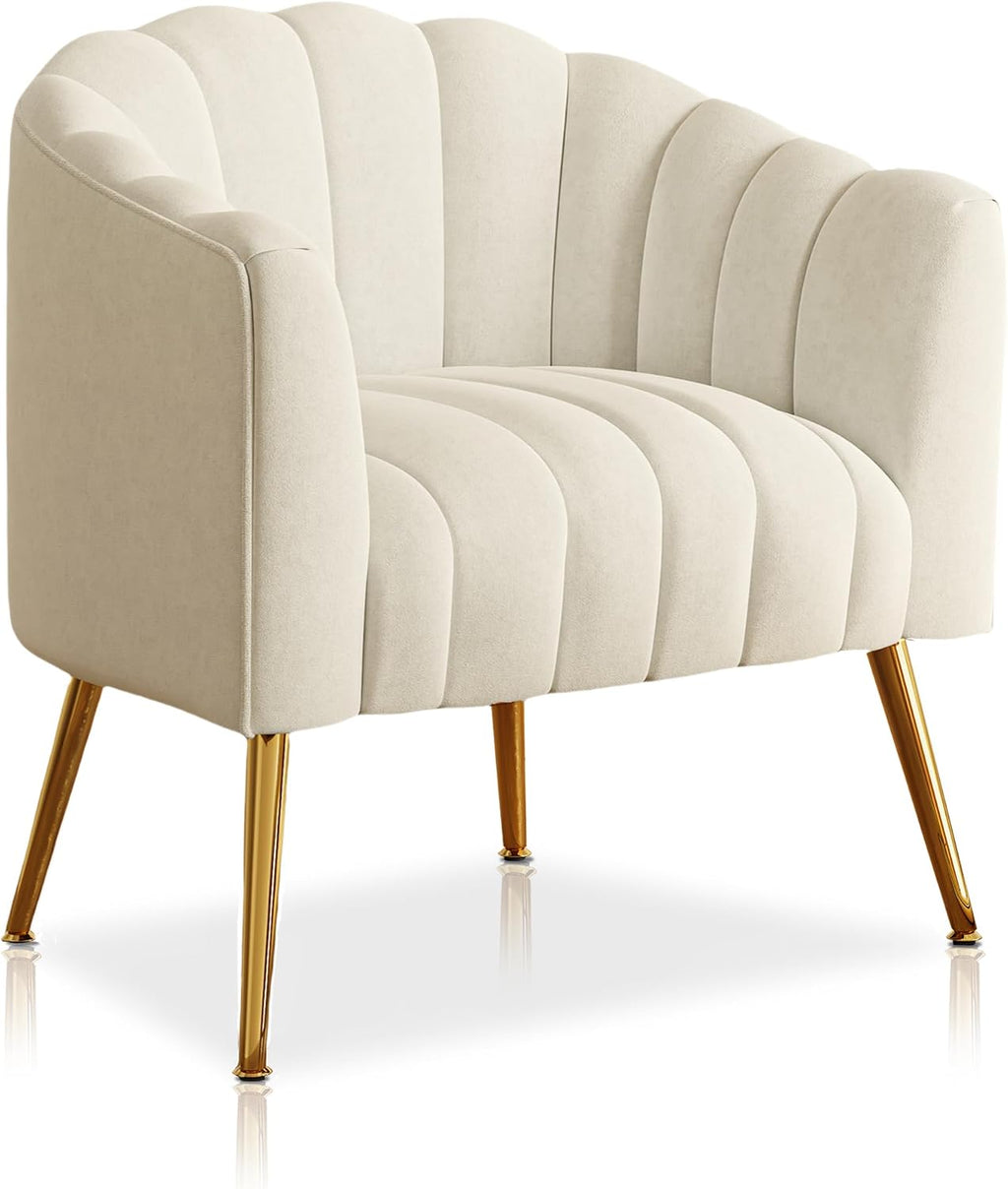 Dewhut Oversized Pumpkin Couch Accent Chair, Modern Comfy Velvet Upholstered Barrel Chairs, Luxury Single Sofa Armchair for Living Room, Waiting Room, Office and Vanity, (Beige)