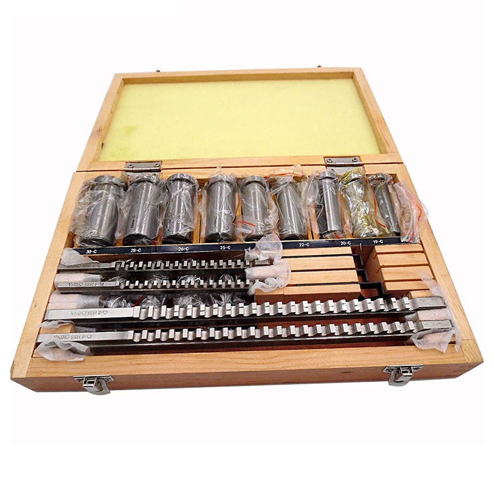 Keyway Broach Sets 22Pcs HSS Metric Industrial Tools for Lathe B-4mm, B-5mm, C-6mm, C-8mm Keyway Size High Precision Cutting