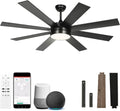 YITAHOME 60 Inch Black Ceiling Fan with Lights and Remote,8 Blades,App Control, Modern Smart Ceiling Fan Compatible with Alexa for Indoor, Reversible Quiet Motor, Memory Function