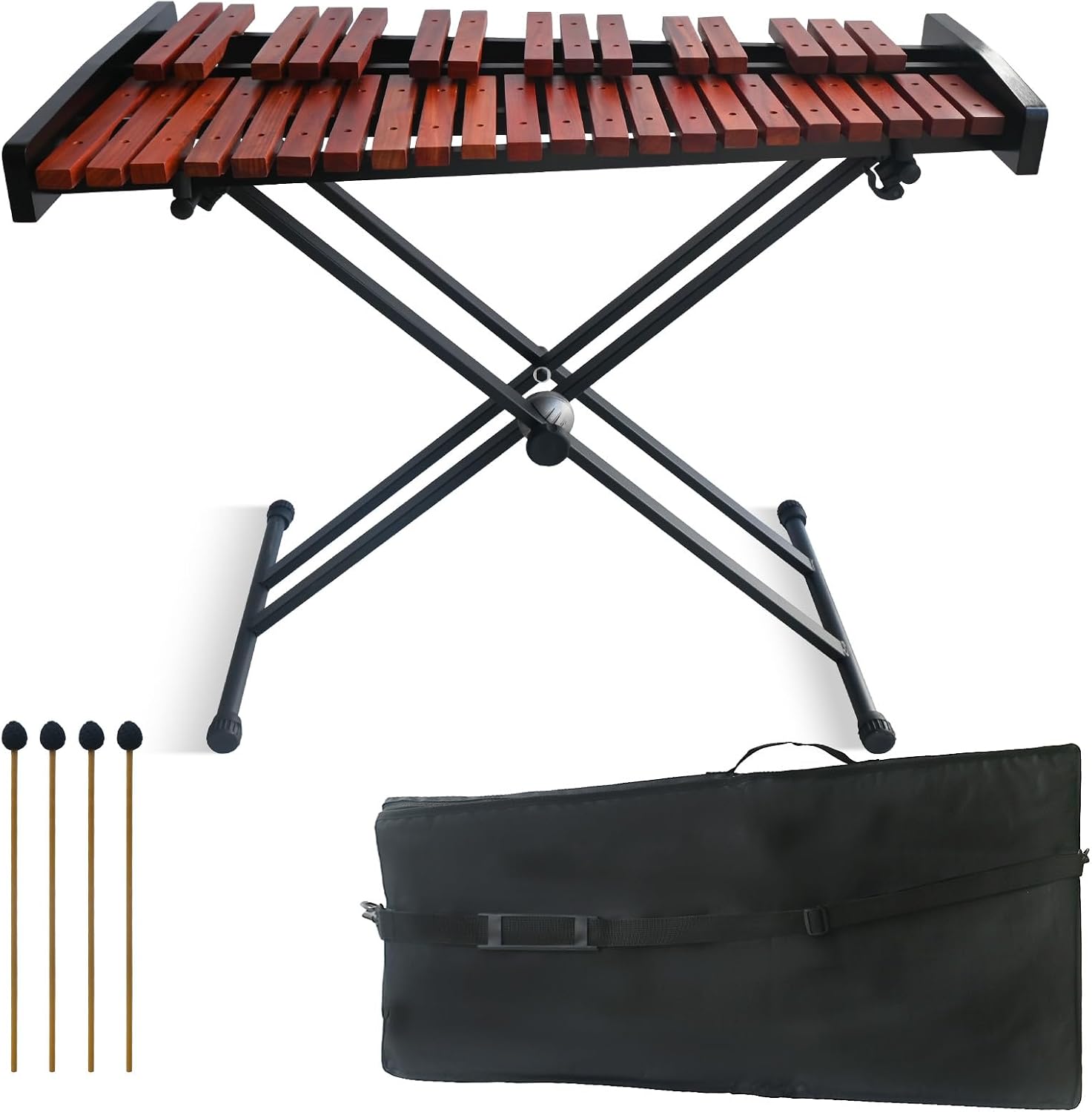 37 Notes Glockenspiel 37-Key Wooden Xylophone Professional Marimba Glockenspiel Xylophone with Adjustable Height Stand Xylophones Instrument Kit with Mallets & Bag