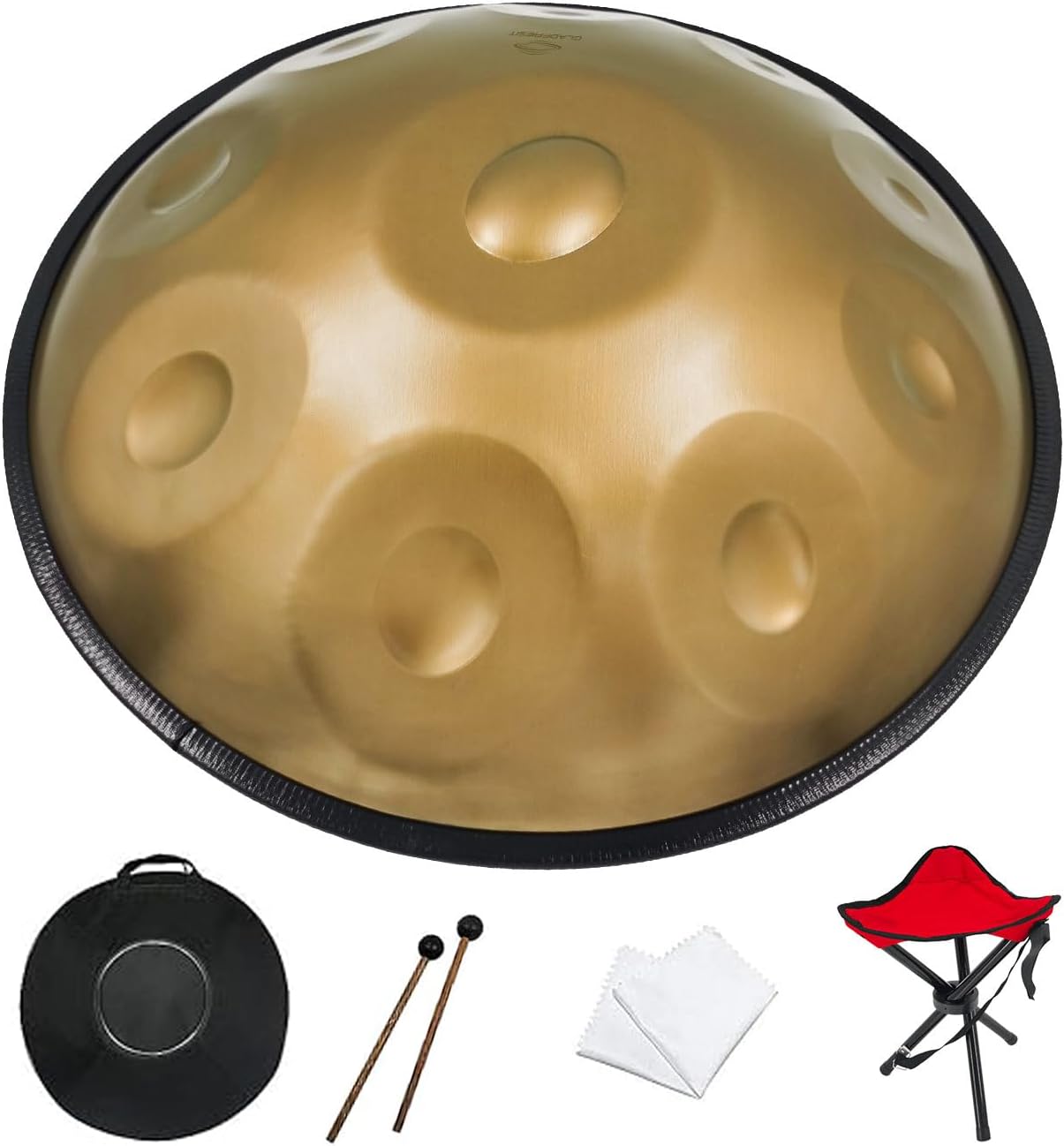 GLADFRESIT Handpan 22-inch, 10 notes, comes with a handpan backpack, stand, two mallets, and cleaning cloth. (Gold, 432hz)