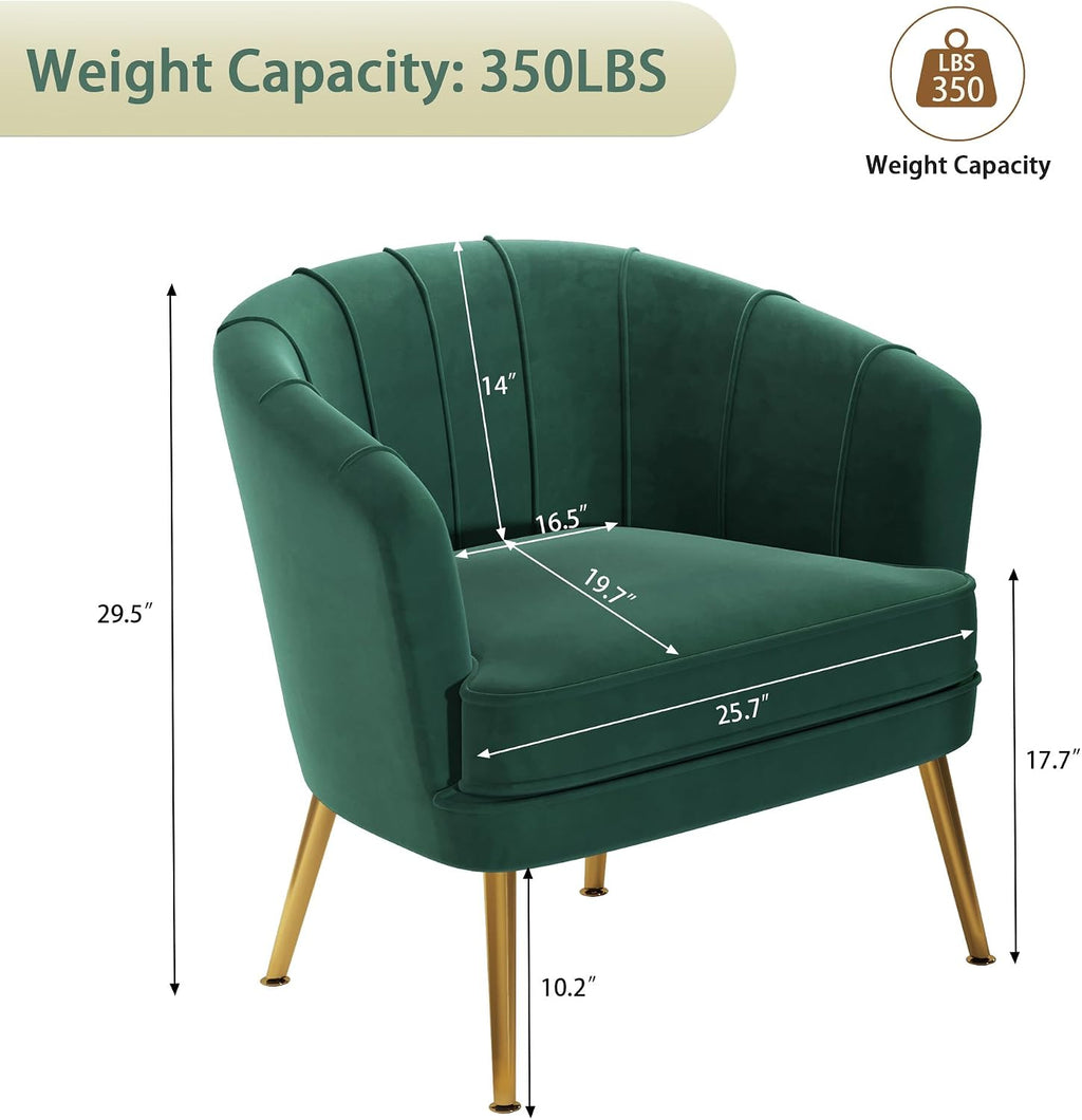 Andeworld Velvet Accent Chair Set of 2, Upholstered Modern Single Sofa Side Chair,Comfy Barrel Club Living Room Armchair with Golden Metal Legs for Bedroom Living Reading Room Office, Green