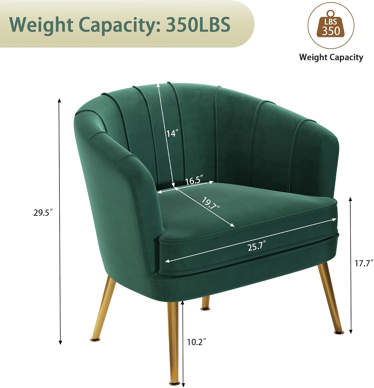 Andeworld Velvet Accent Chair Set of 2, Upholstered Modern Single Sofa Side Chair,Comfy Barrel Club Living Room Armchair with Golden Metal Legs for Bedroom Living Reading Room Office, Green
