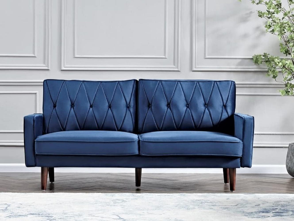 Container Furniture Modern Style Tufted Velvet Couches for Living Room with Soft Fabric Upholstery and Solid Wood Frame, 2 Piece Sofa and Loveseat Set, Dark Blue