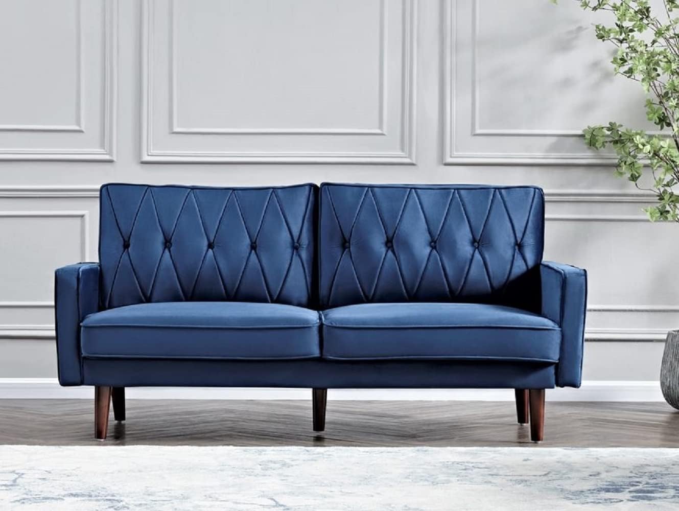 Container Furniture Modern Style Tufted Velvet Couches for Living Room with Soft Fabric Upholstery and Solid Wood Frame, 2 Piece Sofa and Loveseat Set, Dark Blue