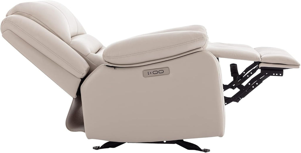 Watson & Whitely Power Recliner Chair for Adults, Faux Leather Electric Glider Reclining Chair for Living Room and Nursery, Upholstered Rocker Recliner with USB Port, Cream
