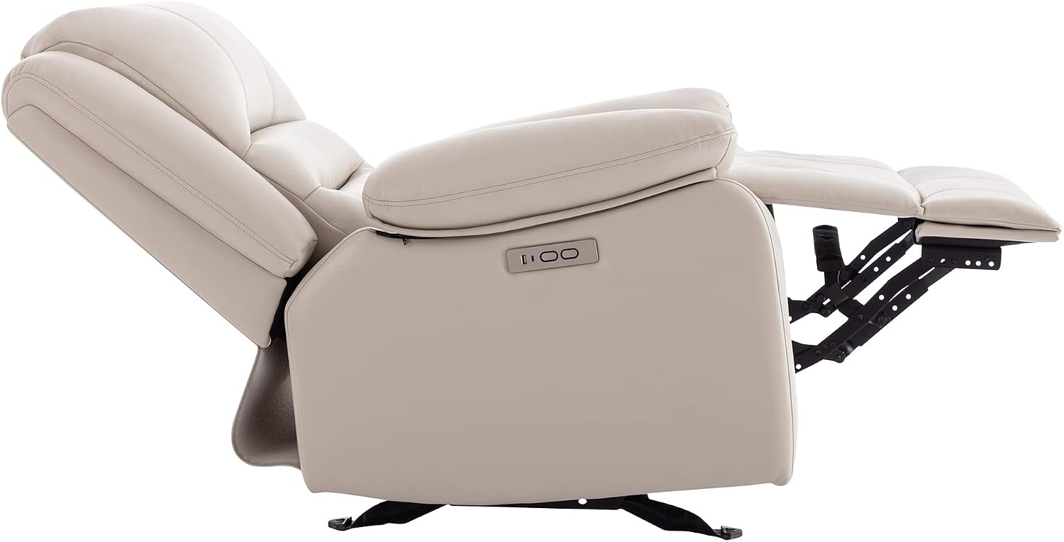 Watson & Whitely Power Recliner Chair for Adults, Faux Leather Electric Glider Reclining Chair for Living Room and Nursery, Upholstered Rocker Recliner with USB Port, Cream