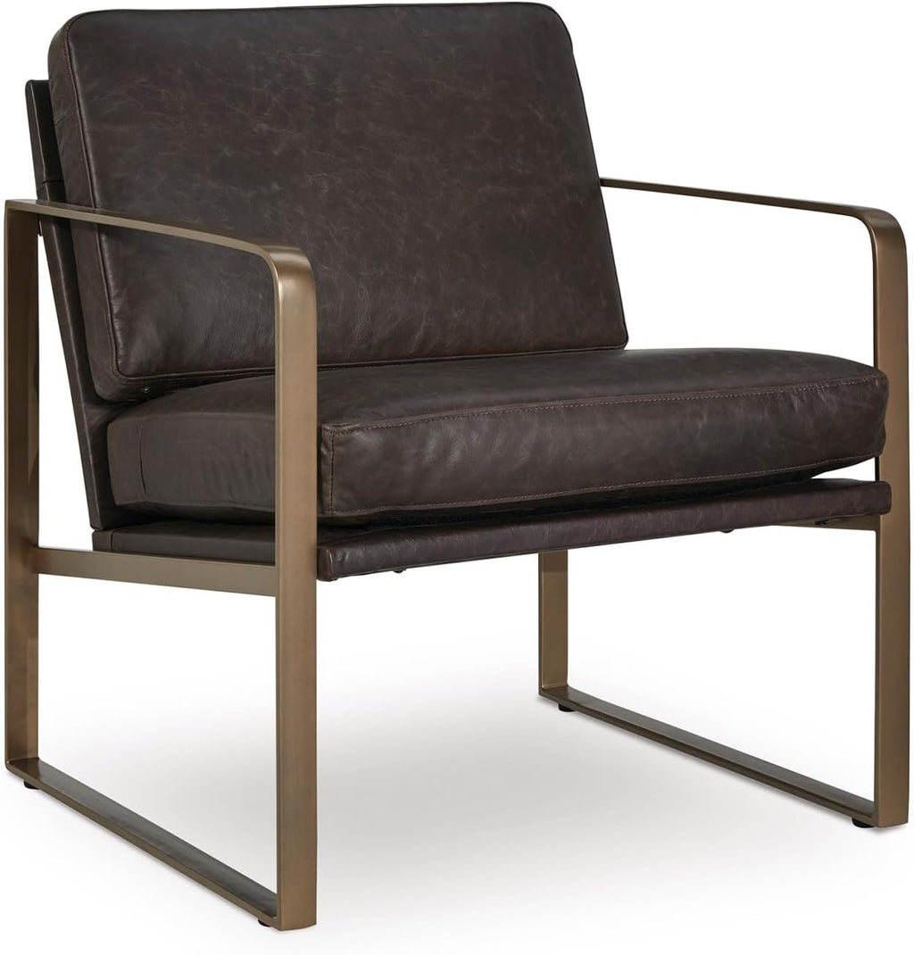 Signature Design by Ashley Bradett Modern Leather Accent Chair with Metal Frame, Dark Brown & Metallic