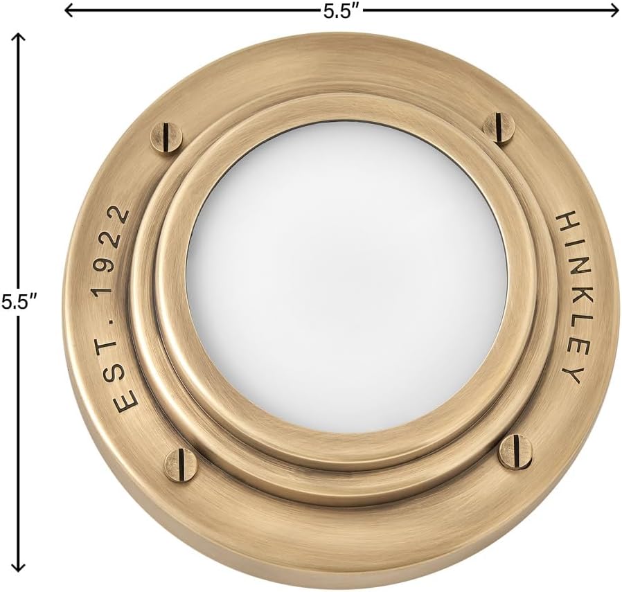 Hinkley Porte Extra Small Flush Mount Ceiling Light or Wall Sconce, Etched Opal Glass Shade, Dual-Mount Design, Integrated LED, ADA Compliant, Heritage Brass Finish