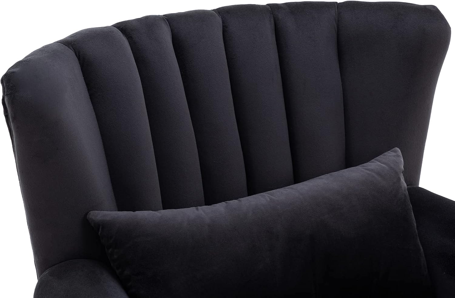 Kmax Black Accent Chair Velvet Wingback Chair with Pillow Nail-Head Channel Tufted Oversized Club Chair for Living Room Bedroom Guest Room