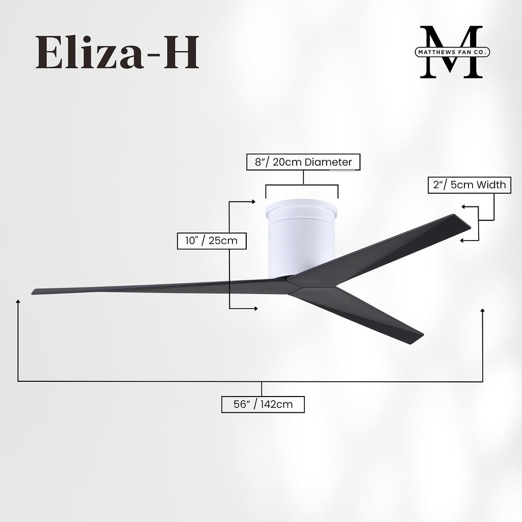 Matthews EKH-WH-BK Eliza Damp Rated 56' Flush Mount Ceiling Fan with Remote & Wall Control, DC Motor, Gloss White with Matte Black