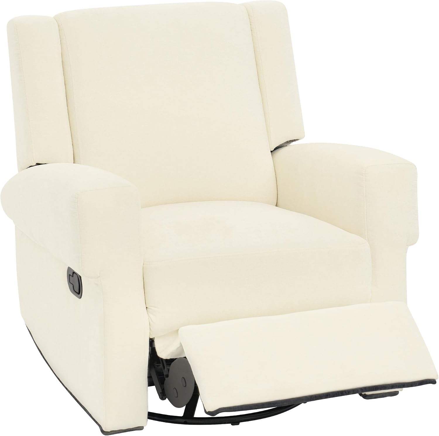 Merax Manual Recliner Chair with Swivel and Rocker, 2-Position Chenille Recliner Sofa with Pull Handle, Compact Recliner for Living Room, Nursery, Home Theater, White