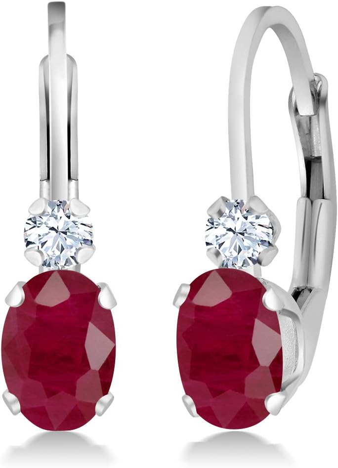 Gem Stone King Drop Leverback Earrings for Women | 925 Sterling Silver | Gemstone Birthstone and White Created Sapphire | Oval 6X4MM and Round 2MM | 3/4 Inch