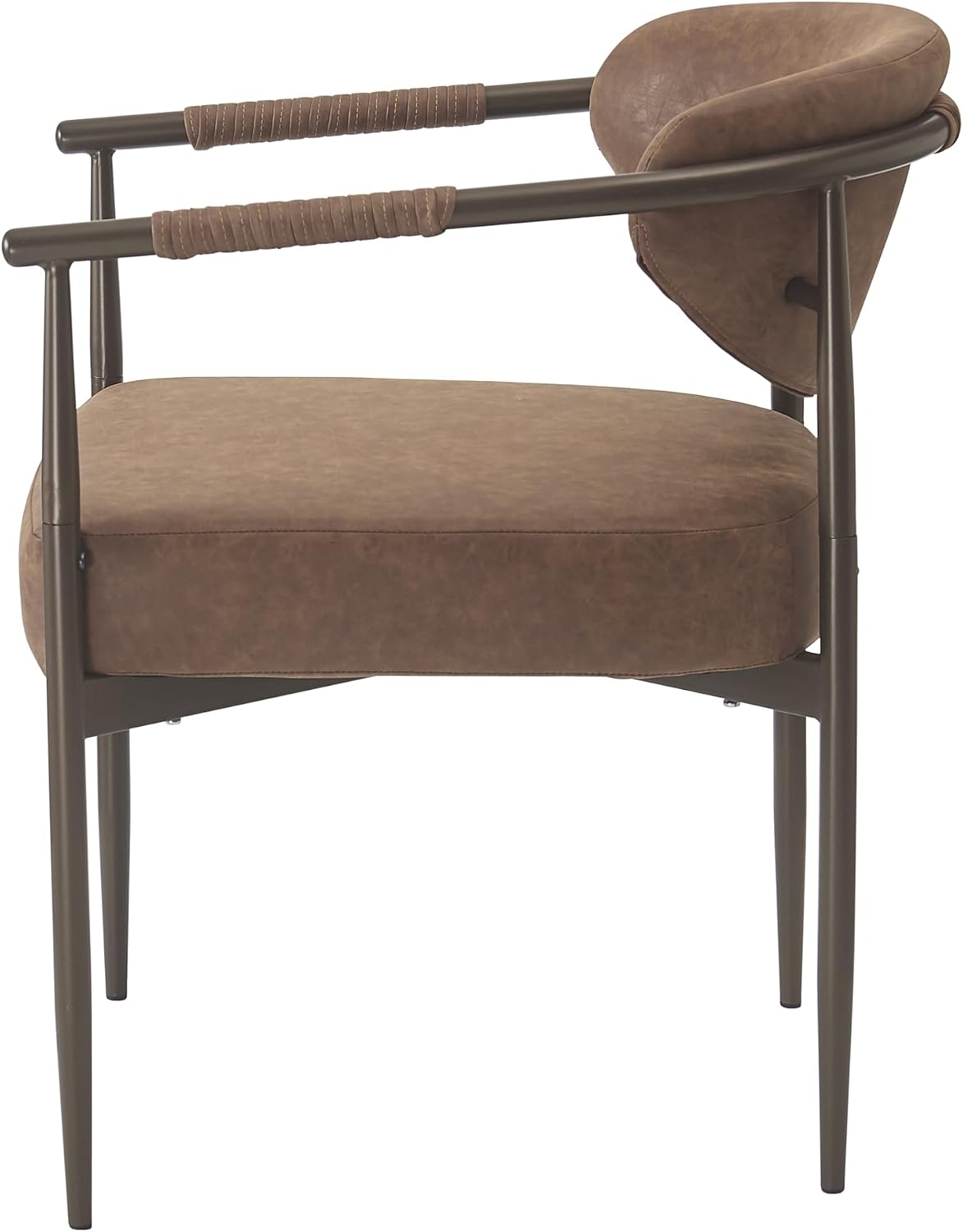 Christopher Knight Home Hyeok Modern Upholstered Dining Chairs Set of 2, Armchair Set with Metal Frame, Comfy Accent Chair with PU Leather Backrest/Seat Cushions for Kitchen/Dining Room, Brown