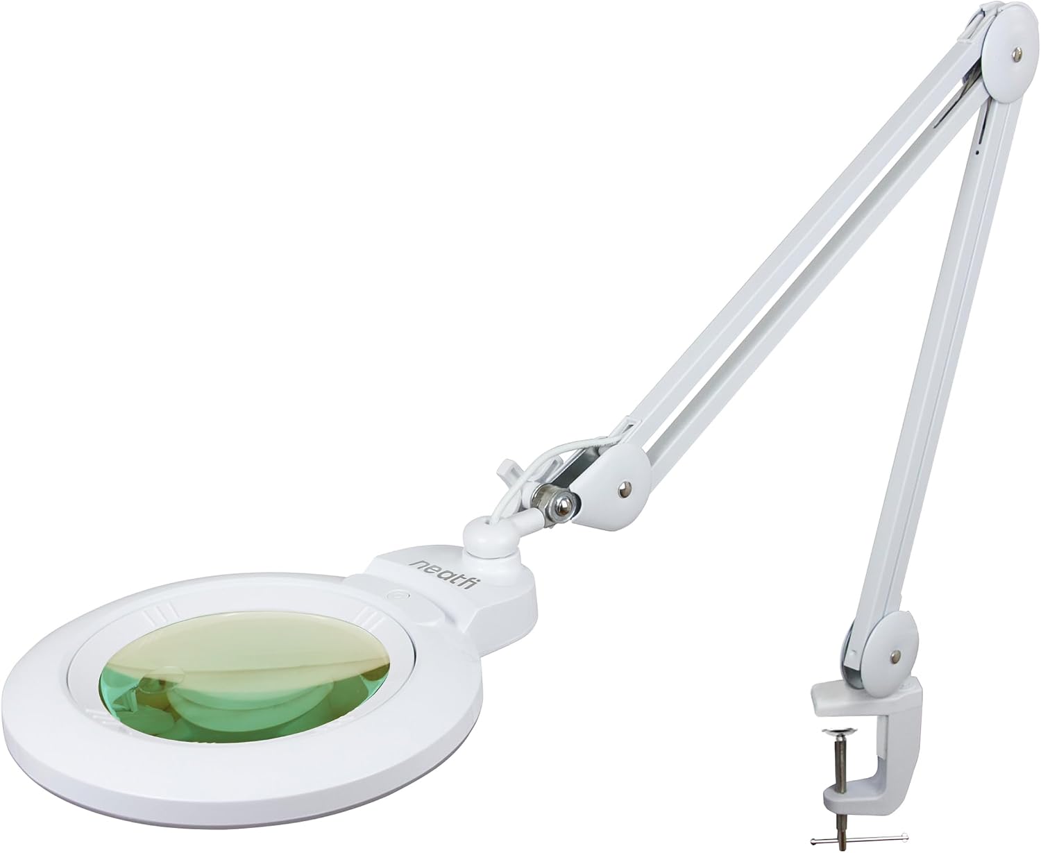 Neatfi XL Bifocal LED Magnifying Lamp, 7' Acrylic Lens, 2.25X/6X, 1,600 Lumens Dimmable | 3 Light Modes, Adjustable Arm & Clamp | Reading, Crafting & Jewelry (White, 7-inch Lens, CCT with Clamp)
