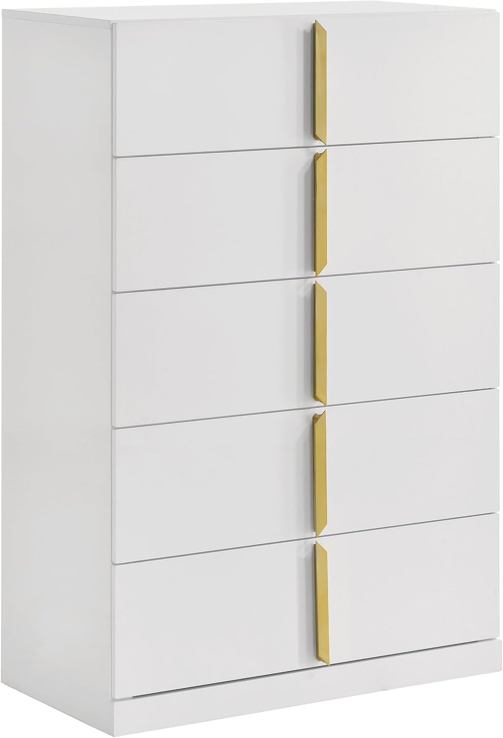Coaster Home Furnishings - INES - Wood - 5-Drawer Chest with Vertical Gold Pulls, English Dovetail Joinery and Contemporary Design - Bedroom - White High Gloss - 223095