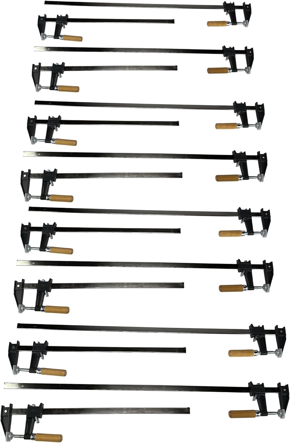 Pack of 16 - Bar Clamps 24' & 36' - 8 of each F-Type Woodworking Steel with Wood Handles