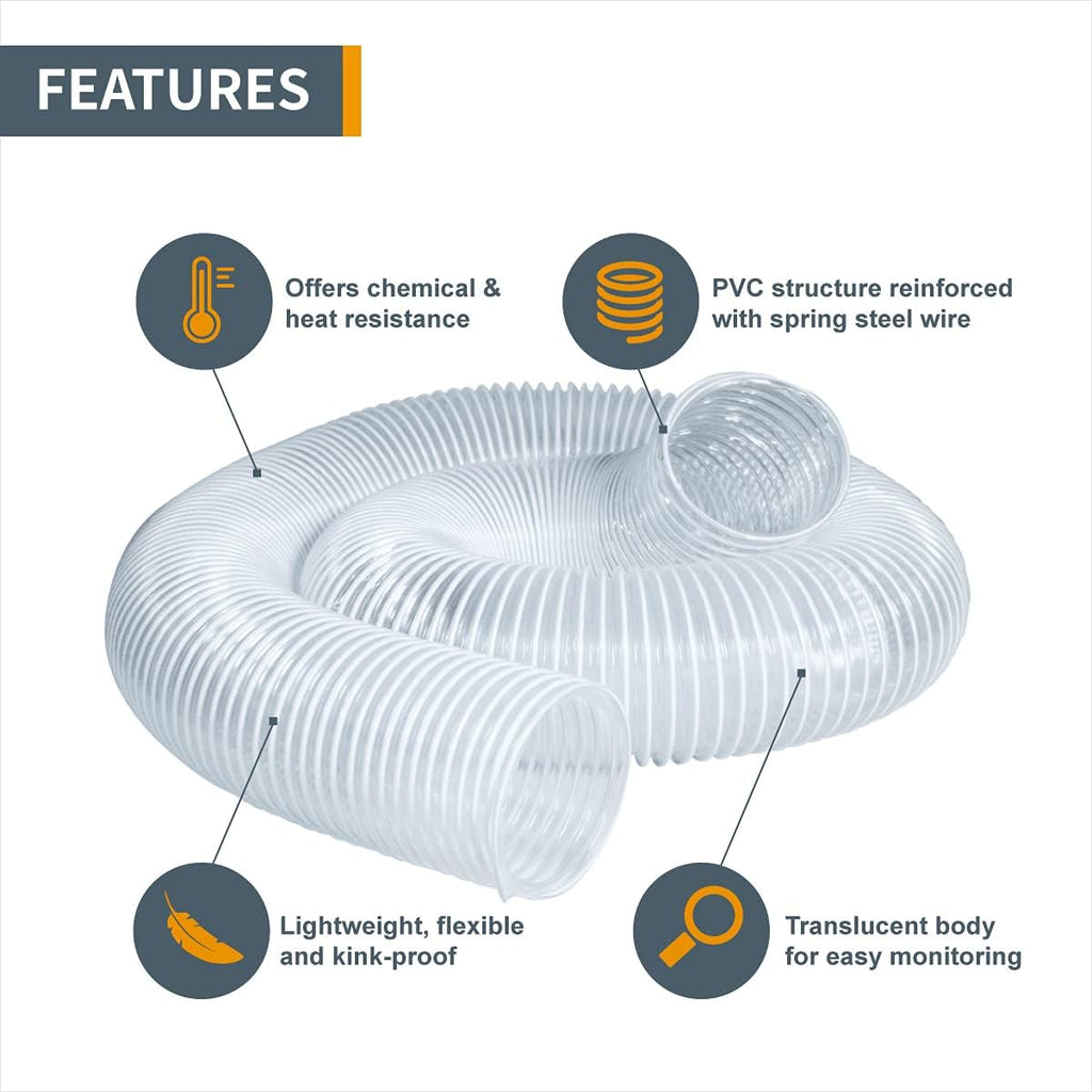 POWERTEC 70267V 6 Inch x 20 ft. PVC Dust Collection Hose for Dust Collector for Woodworking and Shop Vacuum, 6' Dust Collector Hose for Dust Collection Fittings