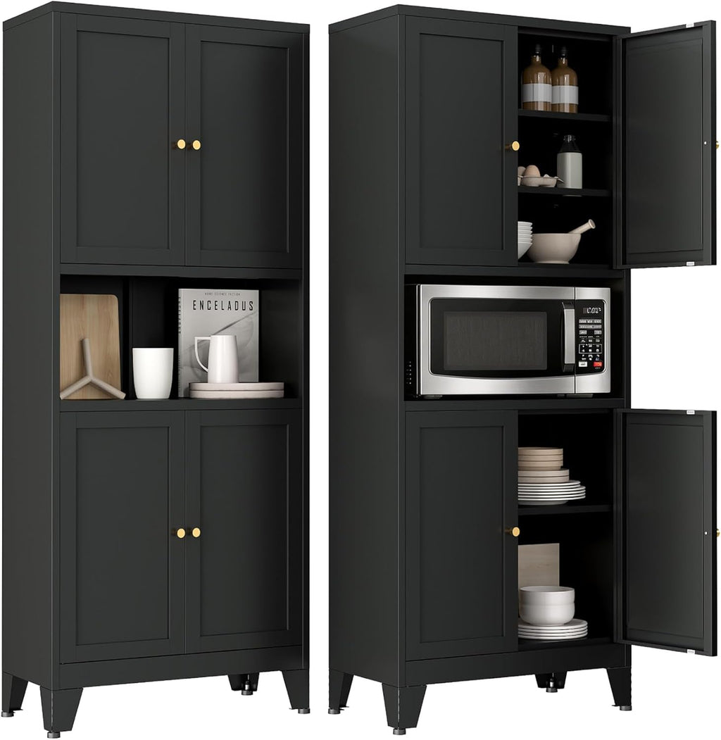 69' Tall Pantry Cabinet with Open Shelf,13.78'Deep By 28' Wide Storage Cabinet with Doors and Adjustable Shelves,Microwave Stand,for Kitchen Dining Room Bathroom,Black,1Pc