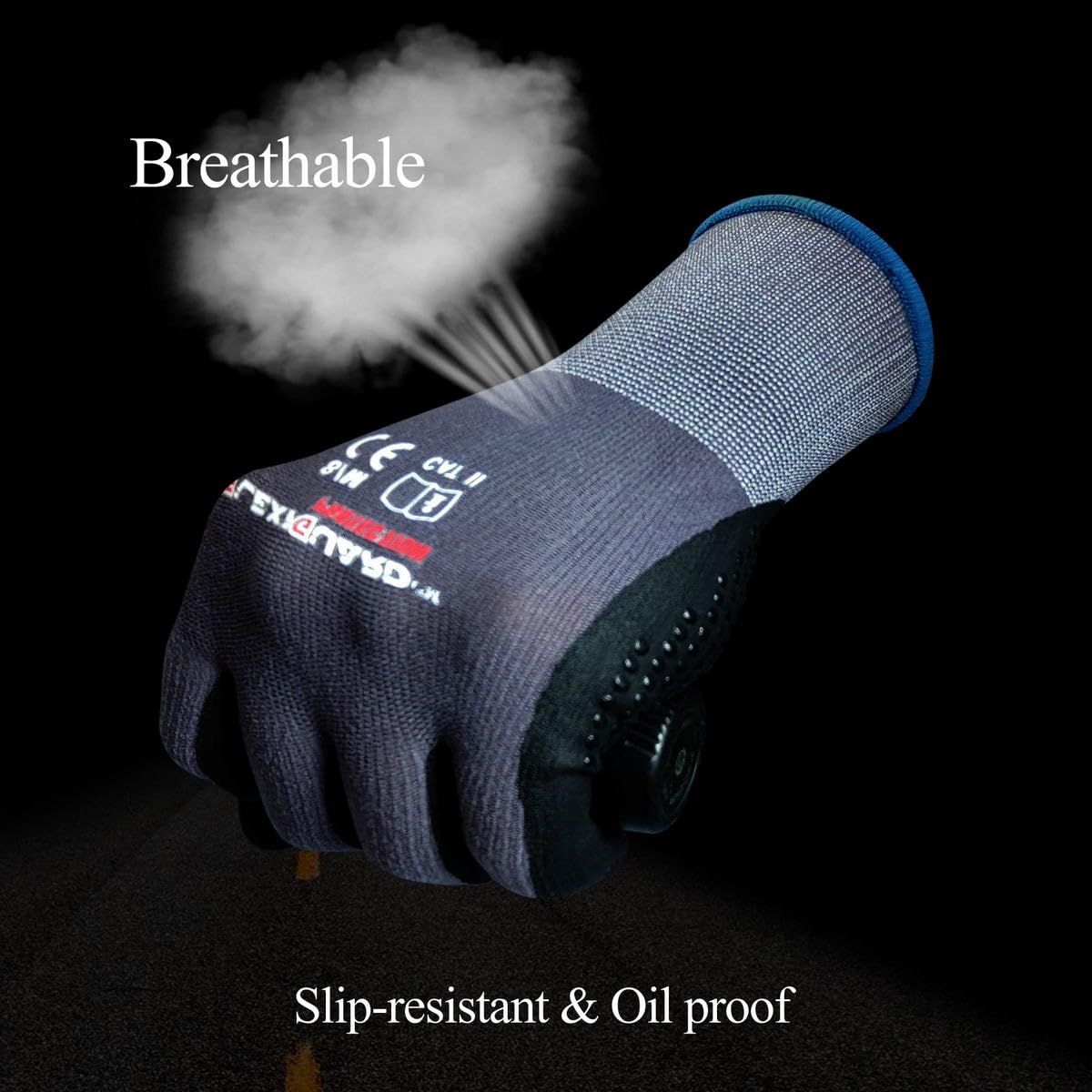 Gasoline Safety Work Gloves Extra Micro-Foam Nitrile Coated-12 Pairs,Endurance Seamless Knit Nylon Spandex,Dots on Palm, Dot Grip Gloves，Work Gloves Men and Women (120, XS)