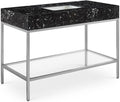 Meridian Furniture 408Black-48 Marmo Collection Modern | Contemporary Bathroom Vanity with Black Engineered Stone with White Veining, Brushed Chrome Stailness Steel Base, 48' W x 23' D x 34' H, Black