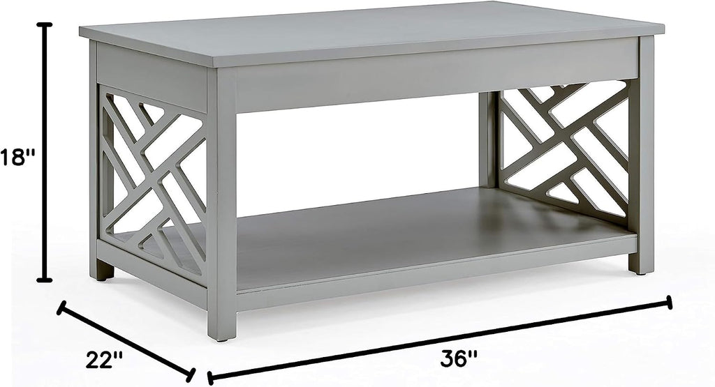 Coventry 36 in. W Wood Coffee Table, Traditional Modern Design, Includes Open Detailing & Storage Shelf, Gray Finish, Cottage, Loft, Apartment, Accent Furniture, End Table, Side Table