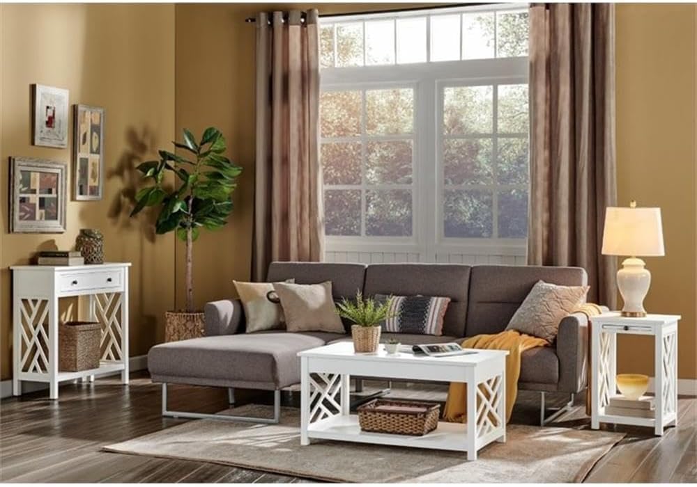 Coventry 36 in. W Solid Wood Coffee Table, Traditional to Modern Design, Open-Detailing Accent Furniture with Storage Shelf, Easy Assembly, Cottage, Loft, Apartment, Living Room