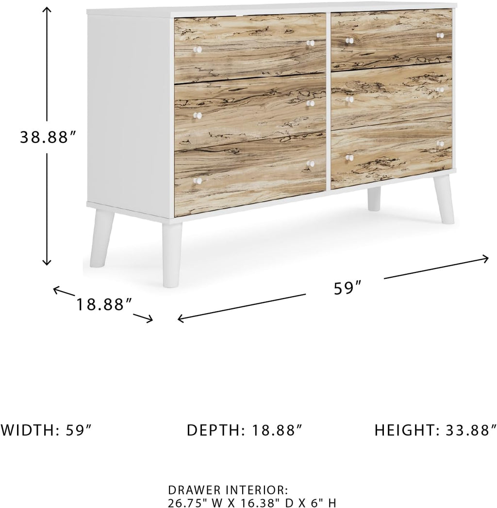 Signature Design by Ashley Piperton 6 Drawer Dresser, White & Light Brown
