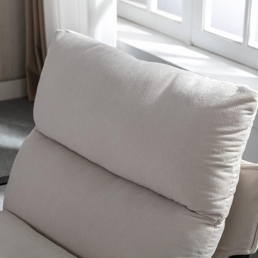 Ya-Home Mid-Century Accent Chair, Comfy Side Chair with Armrest, Chenille Fabric Upholstered Leisure Chair with Black Metal Frame for Living Room Bedroom Reception Room, White