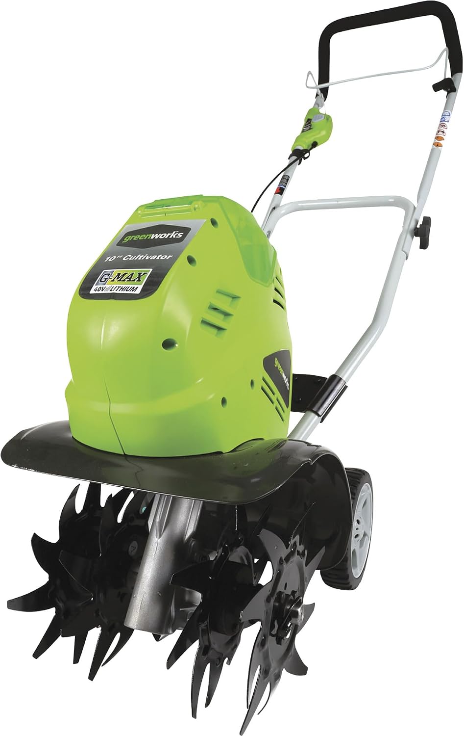 Greenworks 40V 10' Cordless Tiller / Cultivator, 4.0Ah Battery and Charger Included, Green