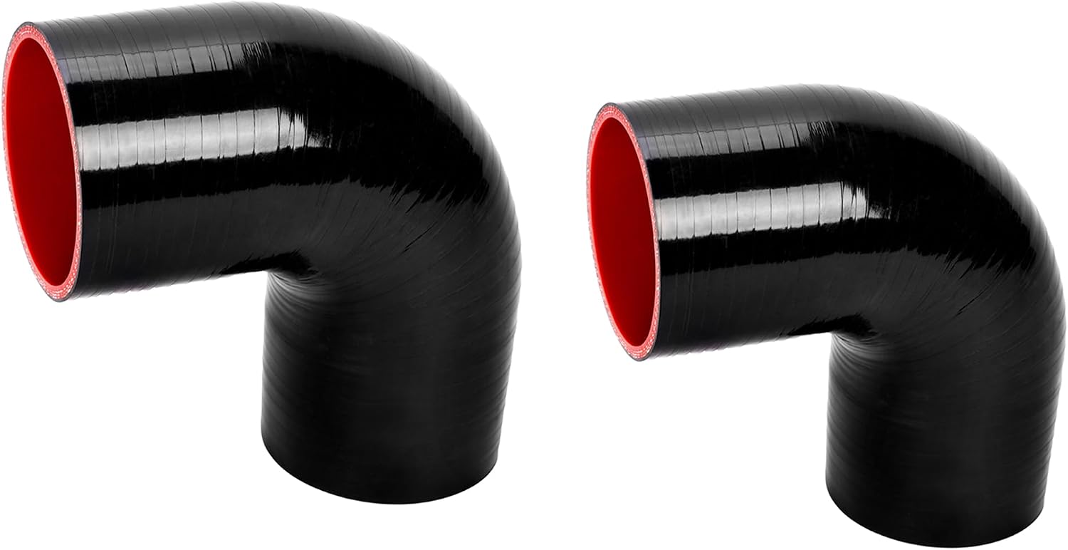 KUAFU 2.5' 8Pcs Aluminium Turbo Intercooler Piping w/U Pipe Black Silicone Coupler & Stainless Steel Clamp Kit Universal Tube Polishing Set Rubber Silvery & Black