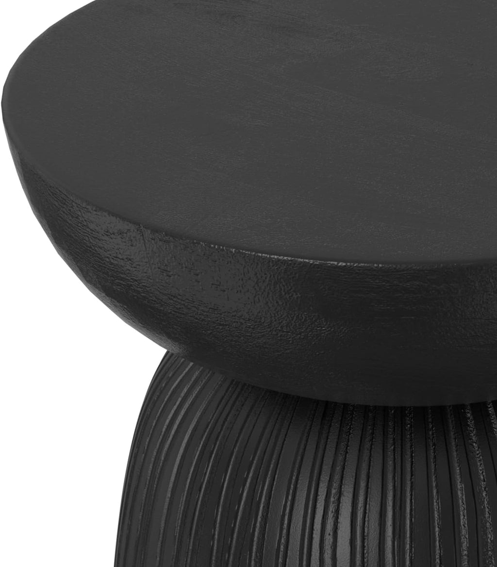 SIMPLIHOME Boyd End Table - 13 inch Wide Solid Mango Wood Round Accent Table with Line Texture in Black, Contemporary Small Nightstand or Lamp Stand for Living Room, Bedroom, or Office, Assembled