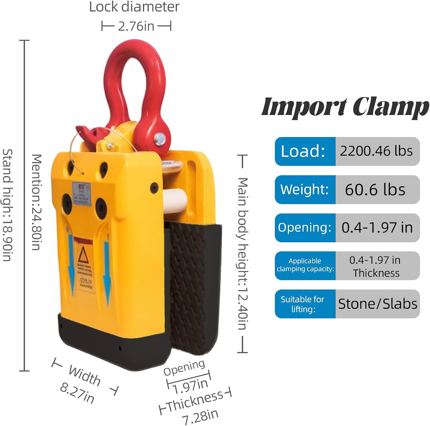 Import Heavy Duty Stone Lifting Clamp,2300.46 lbs Load Capacity, Stone Miter Clamp 0.4-1.97 in Opening Range, slab lifterIndustrial Grade Steel Construction slab lifter. (Yellow)