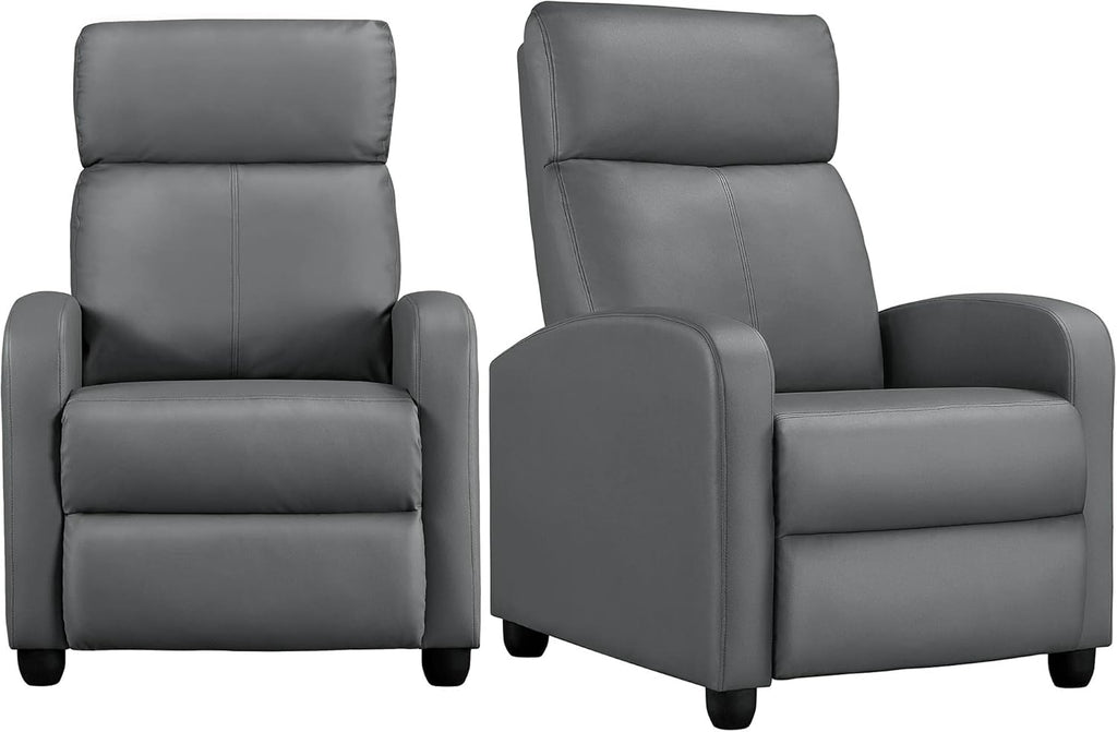Yaheetech Recliner Chair Set of 2, PU Leather Upholstered Reclining Sofa Chair with Pocket Springs for Living Room, Home Theater Seating Grey