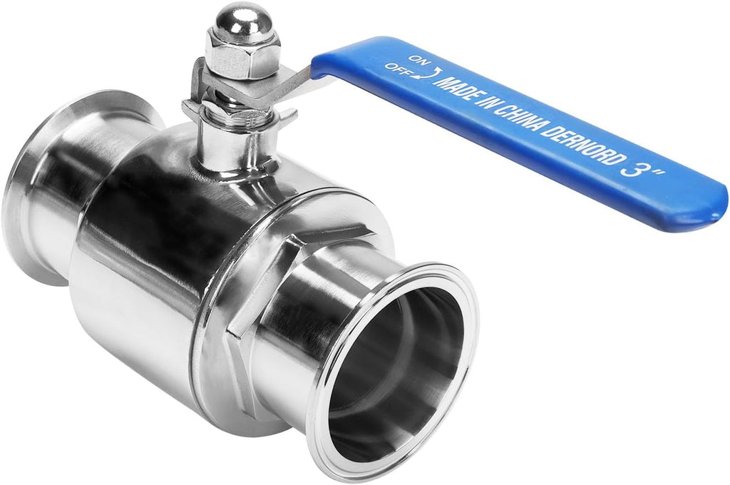 DERNORD 3 inch Tri-Clamp Clover Ball Valve Stainless Steel 304,PTFE Lined. (3 inch Tube OD)