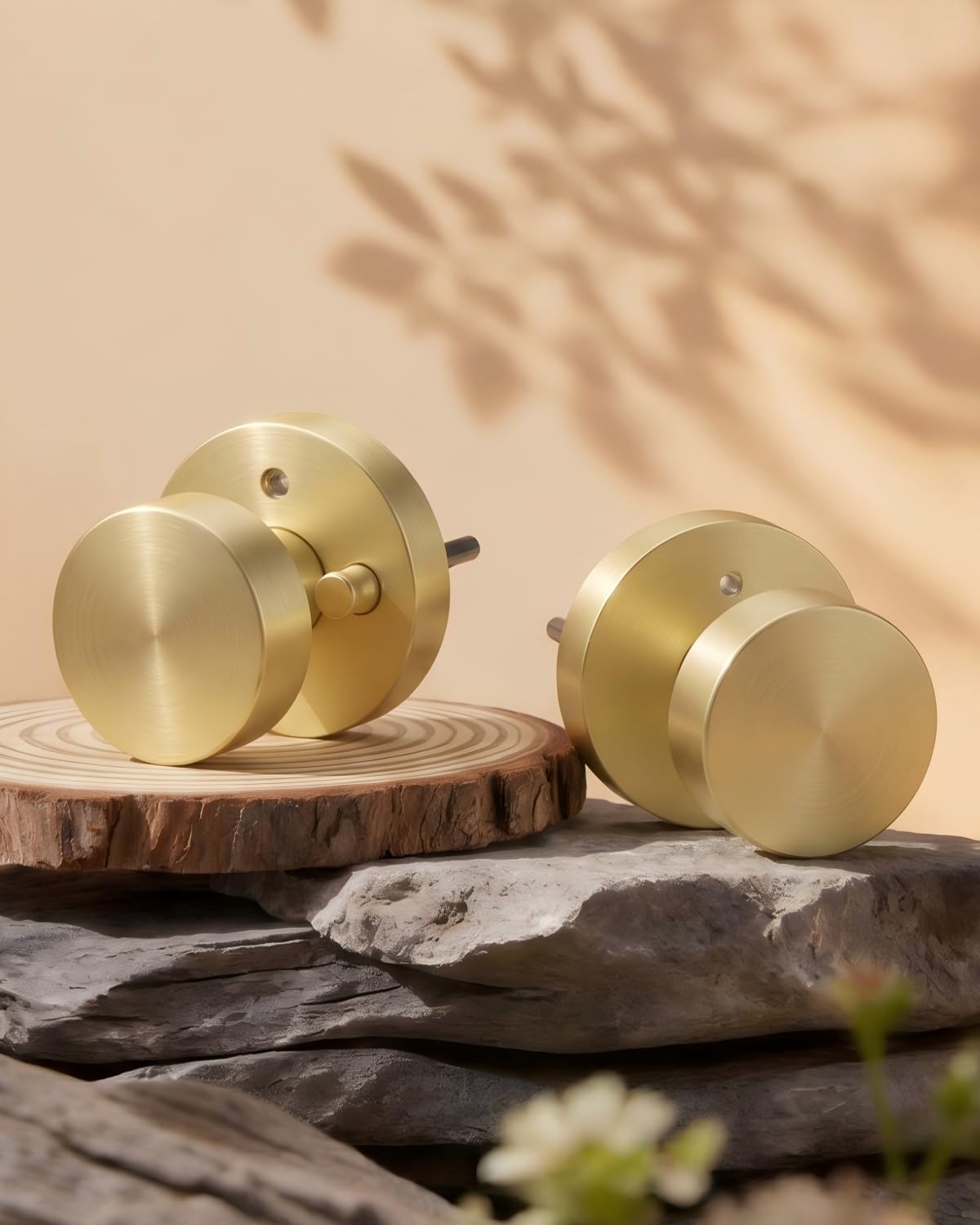 Goldenwarm Gold Door Knobs Interior, Zinc Alloy Brushed Gold Privacy Door Knob, Interior Door Knobs for Bedroom, Bathroom, Brushed Brass Indoor Door Knob, Heavy Duty Round Ball (5 Pack)