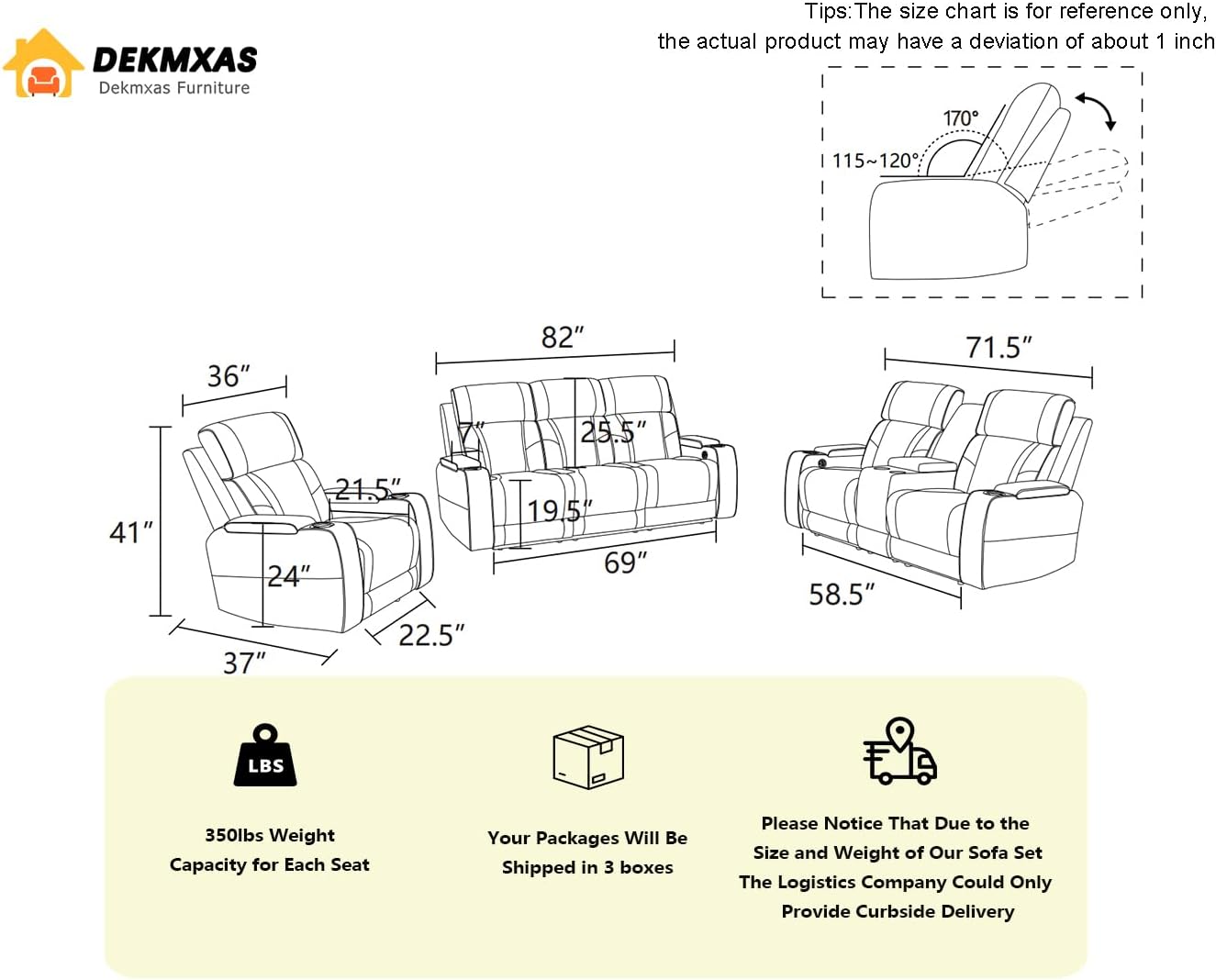 Living Room Furniture Sets, 3PCS Power Recliner Sofa, Bluish Grey Sanded Leather Power Reclining Sofa Set with 5 Recliner Seats, Storage Console and Drop-Down Table Cup Holderfor Living Room