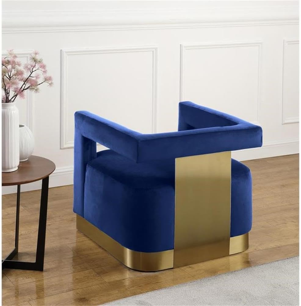 Meridian Furniture Armani Collection Modern | Contemporary Velvet Upholstered Accent Chair with Sturdy Steel Base and Back in Gold Finish, 31.5' W x 28' D x 28' H, Navy