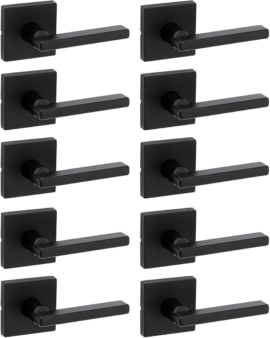 Kwikset Halifax Interior Passage Door Handle, Lever for Closet and Hallway Doors, Reversible Non-Locking Handle Lever, Matte Black, with Microban Protection, 10 Pack