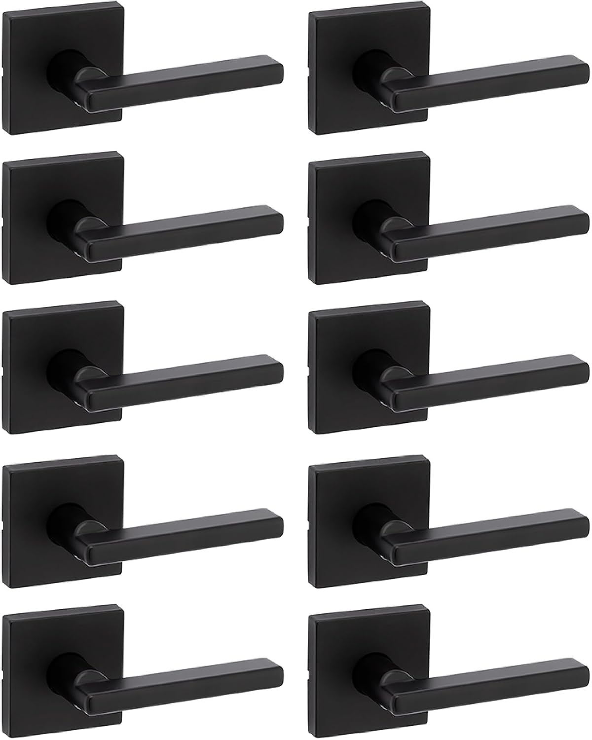 Kwikset Halifax Interior Passage Door Handle, Lever for Closet and Hallway Doors, Reversible Non-Locking Handle Lever, Matte Black, with Microban Protection, 10 Pack