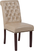 Flash Furniture HERCULES Series Beige LeatherSoft Parsons Chair with Rolled Back, Accent Nail Trim and Walnut Finish