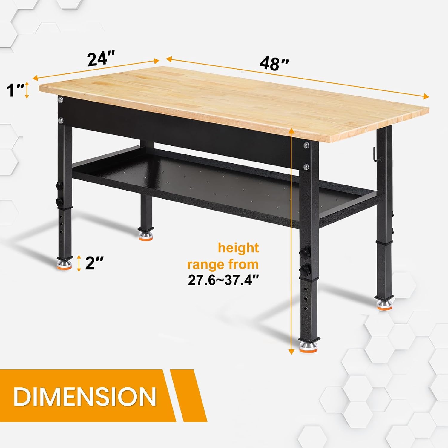 48'/60'' Adjustable Workbench, Rubber Wood Work Bench Heavy-Duty with Partition,2000 LBS Load Capacity Hardwood Work Table for Garage, Workshop, Home, Office, Easy Assembly (w/partition,48'')