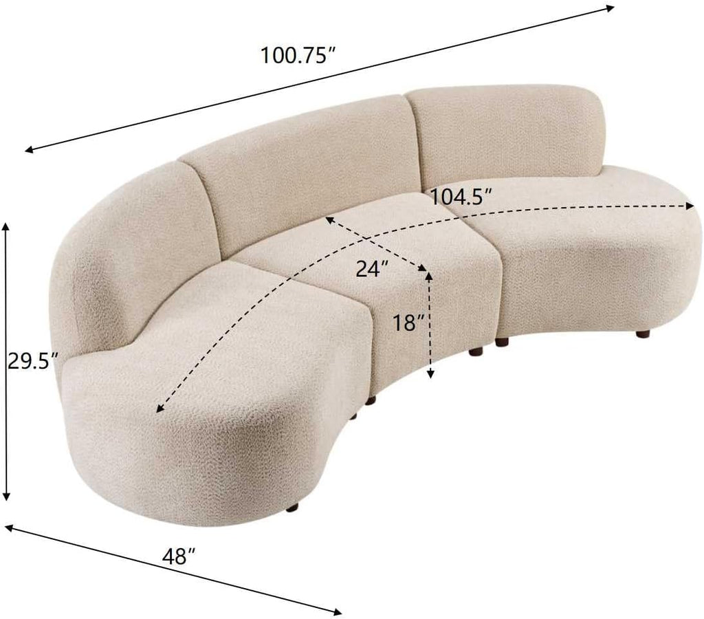 Christopher Knight Home Xata 100.75' Boucle Upholstered Sectional Sofa, Armless 3-Seater Home Sofa Living Room, Sturdy Wooden Frame Couches with Curved Design, Cloud Couch with Deep Seat, Beige