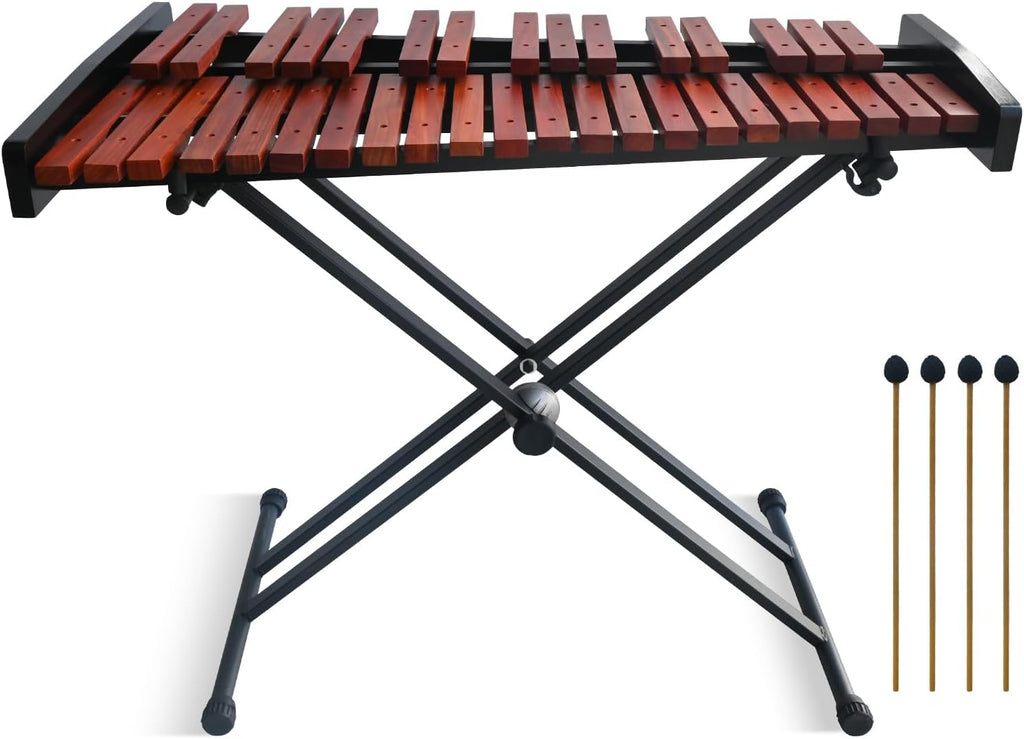 37 Notes Glockenspiel 37-Key Wooden Xylophone Professional Marimba Glockenspiel Xylophone with Adjustable Height Stand Xylophones Instrument Kit with Mallets & Bag